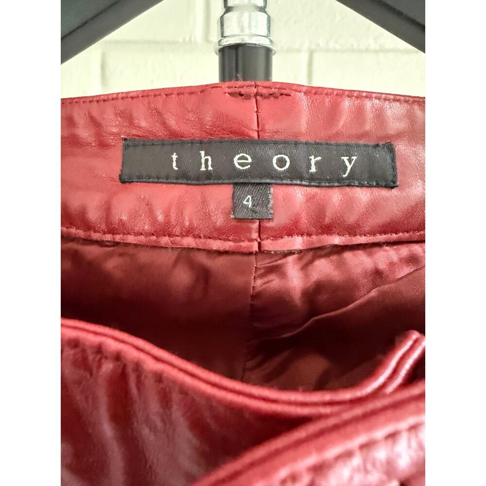 Theory Red 100% Leather Bootcut Pants Made in USA Size 4 - Picture 2 of 6